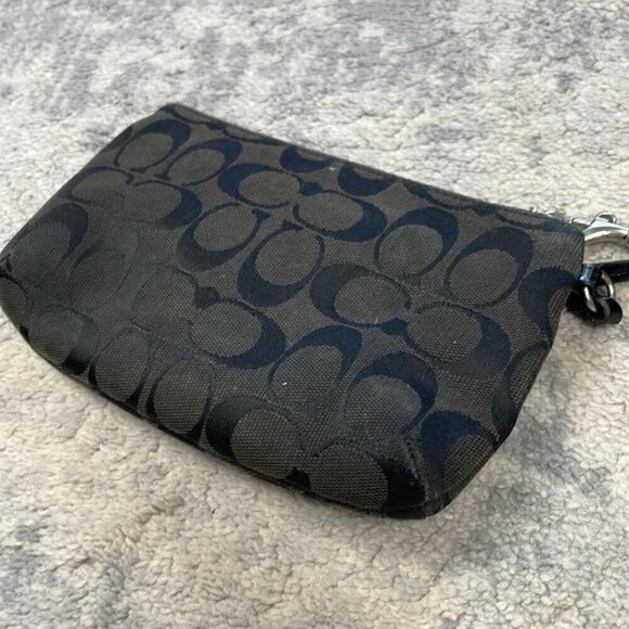 Coach Signature Zip Top Wristlet Pouch Monogram Black Dark Brown - Picture 9 of 16